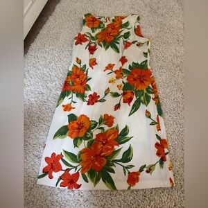 Kim Rogers Floral Dress with Orange/Green Accents Sz 10, 97 polyester 3% spandex